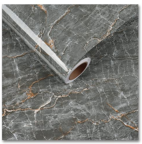 VEELIKE MarmorTapete Grau Vintage 60cm x 900cm Mamorfolie Delbstklebend Folie Küchenrückwand Klebefolie Marmoroptik Dunkel Klebefolie Arbeitsplatte Küche Abwaschbar Marmortapeten Wand Grau Badezimmer