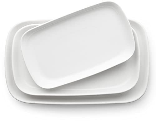 DOWAN Serving Platters and Trays for Wedding Decor, 16/14/12 Serving Dishes for Entertaining, White Porcelain Plates Set of 3