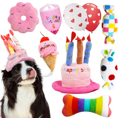 Geburtstag Hundespielzeug, Geburtstagsgeschenk für Hunde, Happy Birthday Hundespielzeug Mädchen, süßes Geburtstagsgeschenk für kleine und mittelgroße Hundewelpen, 9 Stück Rosa