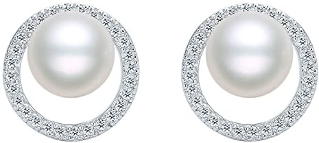 925 Sterling Silber Süßwasserperlen Ohrringe Zirkonia Echtes Silber | Weiß Perlen Ohrstecker Schmuck für Damen Frau Mutter Braut Geschenk Hochzeit Jahrestag Geburtstag