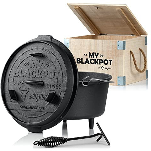 BBQ-Toro Dutch Oven ++ MY BLACKPOT ++ | Sonderedition mit Holzkiste und Deckelheber + kleine Überraschung | bereits eingebrannt - preseasoned | Gusseisen Kochtopf | Bräter mit Deckel | Gusstopf