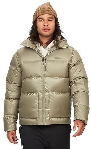 Marmot Men's Guides Down Hoody, Lightweight down jacket, warm winter puffy, water-repellent quilted coat, windproof functional jacket, packable outdoor jacket with hood, Vetiver, L