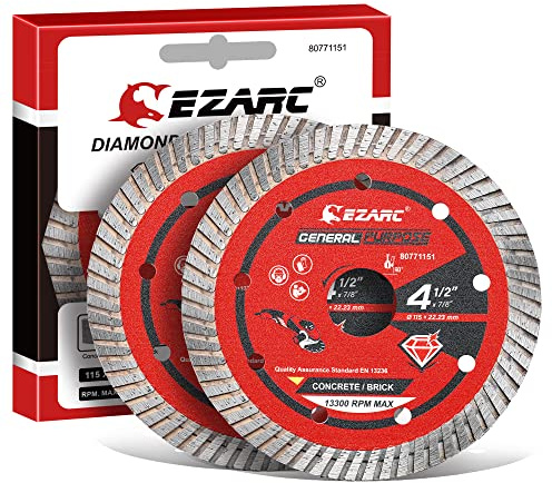 EZARC 115mm Diamond Cutting Discs,Turbo, for Granite, Marble, 2pcs | Smooth Cuts, Reduced Debris, Reduced Vibration, for Porcelain, Granite, Marble, Wet or Dry Cutting, for Angle Grinder