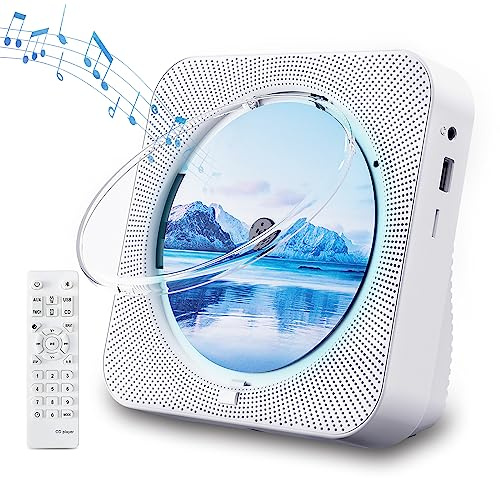 CD Player Portable Bluetooth 5.1 Desktop CD Player with HiFi Sound Speakers,Remote Control,Dust Cover,LED Display,Boombox FM Radio,USB/AUX for Home,Kids (White)