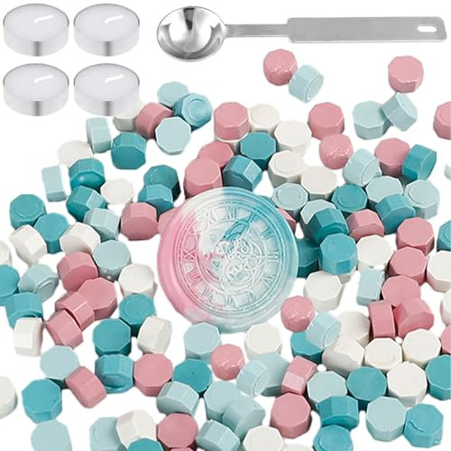 200 Stück Siegelwachs Set Wax Wachs Siegel Stempel Kit Wachspartikel Achteckig Umweltfreundlich Bunt mit 1 Wachsschmelzlöffel und 4 Kerzen DIY für Party-Einladungen Hochzeitseinladung Dekoration