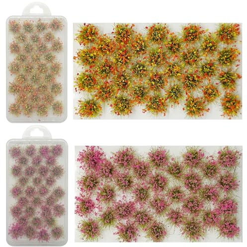 Woohome Kunstrasen Cluster Blume Dekor Künstliche Pflanzen Mikrolandschaft Ornament Blume Dekor Miniatur Ornament für Miniatur Tabletop Spiele Modelleisenbahn (Rose und Orange)