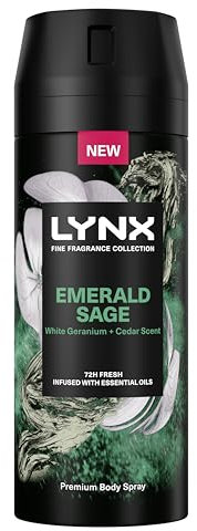 Lynx Fine Fragrance Collection Emerald Sage Premium Deodorante spray per il corpo, 150 ml