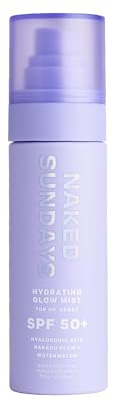 Naked Sundays SPF 50 Hydrating Glow Face Mist - Daily Sunscreen Spray & Makeup Setting Spray with Hyaluronic Acid, Lightweight, Non-Greasy & Hydrating, 75ml
