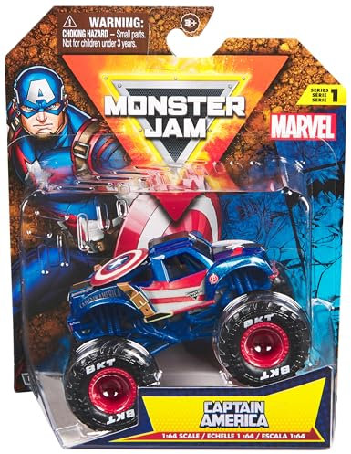 Monster Jam - Original Monster Truck im Marvel Superhelden-Design, monstermäßige Stunt-Action zum Spielen und Sammeln, Maßstab 1:64, ab 3 Jahren (Sortierung mit verschiedenen Designs, Zufallsauswahl)