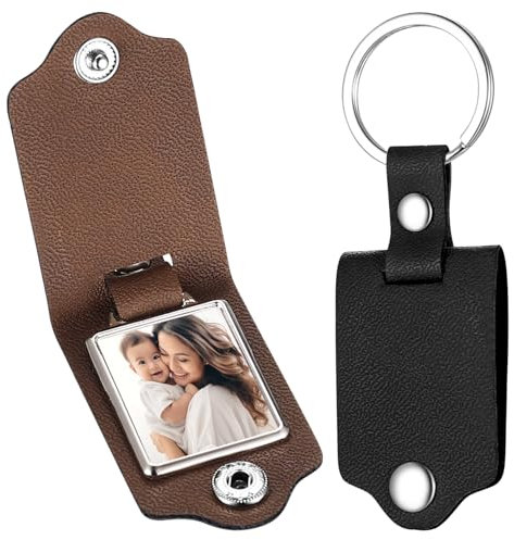 2 Stück Schlüsselanhänger Personalisierte Schlüsselanhänger Foto, Leder Schlüsselanhänger mit Bild & Schlüsselring, Schlüsselanhänger mit Gravur, Schlüssel Anhänger Geschenke für Freundin Partner
