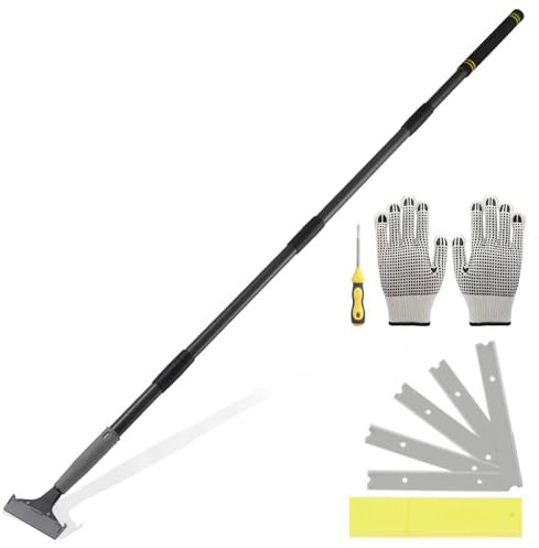 UEGHNS Floor Scraper Long Handle Heavy Duty, 31-61“ Long Handle Blade Scraper Tool with 10PCS Extra Blades 4 Inch stainless steel efficiently and quickly kitchen stickers windows cleaning. (61 inch)