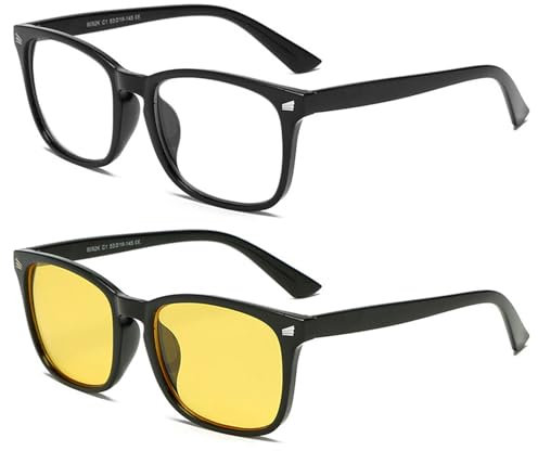 UILYNIU 2 Pièces Lunettes Bloquant la Lumière Bleue pour Femme Homme, Lunettes Gaming PC Mobile TV, Protège vos Yeux de la Lumière Bleue Lunettes pour Filtre PC, Jeux vidéo, Tablette, Gaming (2PCS)