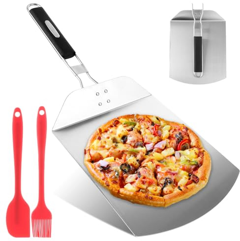 Pizzaschieber Edelstahl 24 x 24 cm - Pizza Peel mit praktischen Einklapp-Griff - Pizzaschaufel in Premium Qualität - Gourmet Pizzaheber für hausgemachte Pizzen, Backen, Brot - Pizza Zubehör