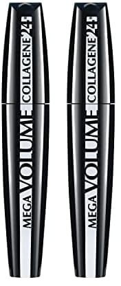 L'Oréal Paris Mega Volume Collagene 24h Mascara, schwarz - Wimperntusche für mega voluminöse Wimpern - 2er Pack (1 x 9 ml)