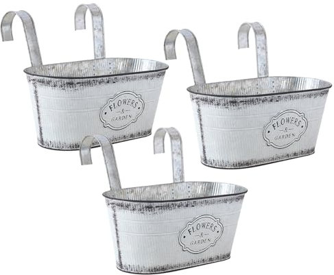 Aublinto Iron Blumentöpfe Flower Pot Retro Vintage Metall Hängetöpfe Blumentopf Hängend Hängender Garten Töpfe für Zaun Balkon Garten Pflanzer Home Decor mit Abnehmbaren Haken 3-teiliger