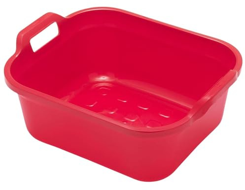 10L Rectangular Washing Up Bowl with Handles Durable, Scratch-Resistant, Easy to Clean Sink Basin Ideal for Dishwashing & Kitchen Use Red - 1 Pack