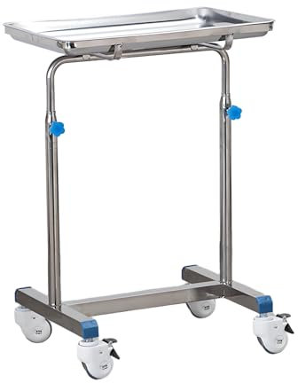 Yqyc Laborwagen Gerätewagen Servierwagen Edelstahl Tragbar Abräumwagen, Höhenverstellbarer Laborwagen aus Edelstahl(60x40x(80-110) cm)