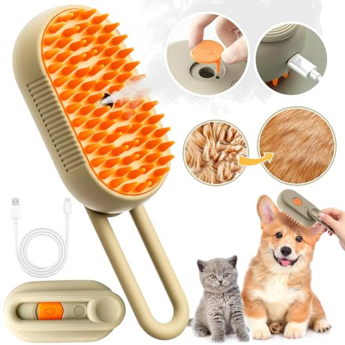 KatzenbüRste mit Dampf,3-In-1 Dampfbürste Katze Steamy Brush Katze Dampfbürste für Katzen mit Spray Katzenbürste mit Wasser Katzen Dampfbürste Pflegebürste für Katzen und Hunde zur Haarentfernung