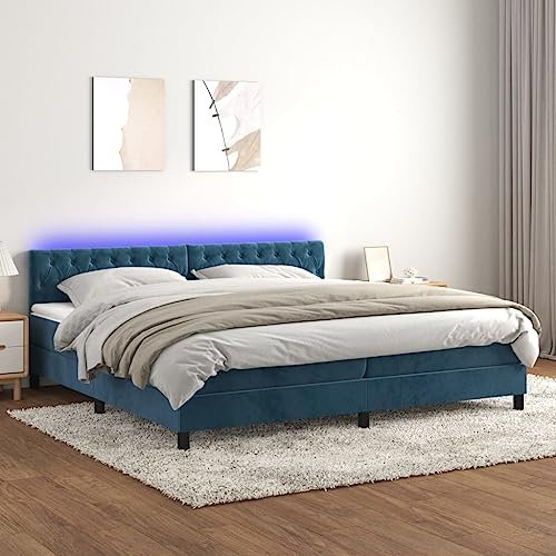 Brokky Boxspringbett mit Matratze & LED Bett Mit Bettkasten Bett Boxspringbett Betten Boxspringbett Mit Matratze Dunkelblau 200x200 cm Samt