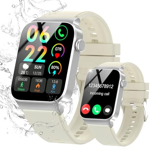Smart Watch for Men Women Answer/Make Call, 1.85 HD Smartwatch with Heart Rate/Sleep/Steps Monitor, 110+ Sports Fitness Watch, IP68 Waterproof Activity Tracker Watch for Android iOS, Off-White