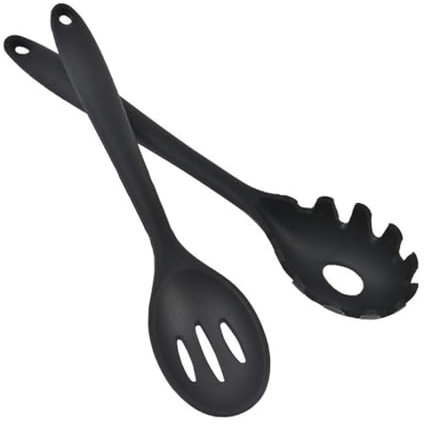 Cuchara Coladora de Silicona Negra 2 Piezas para Fideos y Pasta