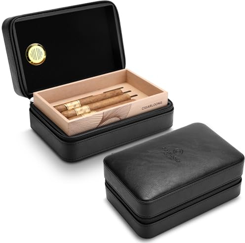 CIGARLOONG Tragbare zigarren humidor Leder,Reise Zigarrenetui Röhre für 10 Zigarren mit 2 Zedernholzschichten & eingebautem Befeuchter für Zigarrenliebhaber (Schwarz)