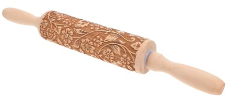HEALLILY Beech Wood Embossed Rolling Pin Engraved Pastry Rolling Pins Adults Baking Cookies Fondant