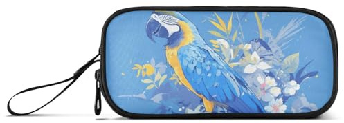KLL Cartoon Hyacinth Macaw Nylon Pen Pencil Bag Big Capacity Pen Pencil Case Stationery Organizer for School Adults