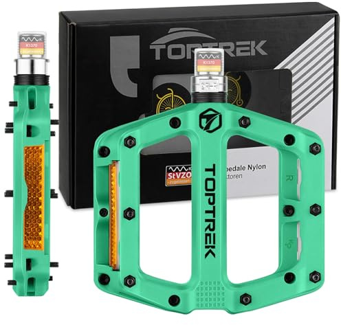 toptrek Pedali per bicicletta con riflettori StVZO, pedali per bicicletta in nylon composito, 3 cuscinetti antiscivolo per mountain bike, 9/16 pollici, set di pedali per bici da corsa, mountain bike
