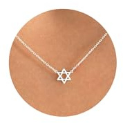 PRTGL Silver Necklace for Women - 14ct White Gold Plated Star of David Hexagram Necklace