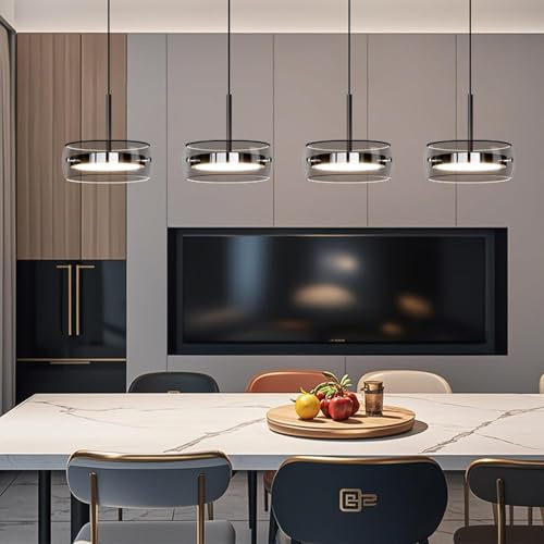 Bellastein Modern LED Kronleuchter Luxus Glas Pendelleuchte High Sense Esstisch Kronleuchter dimmbare Band Fernbedienung Hängeleuchte für Esstisch Wohnzimmer Schlafzimmer Café (4 Licht)