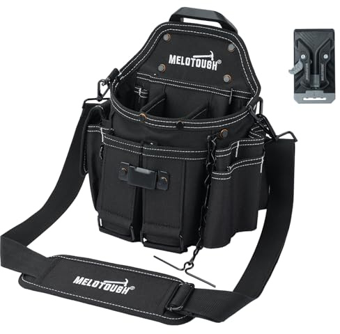 MELOTOUGH Borsa porta attrezzi da elettricista con tracolla professionale tasca porta attrezzi da cintura con clip da cintura per attaccare e rilasciare rapidamente la borsa degli attrezzi