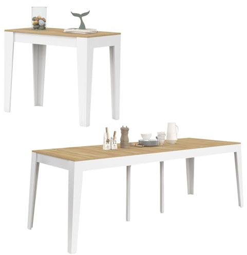 IDMarket – Mesa de Consola Extensible Michel para 10 Personas 235 cm, Madera Blanca y imitación de haya