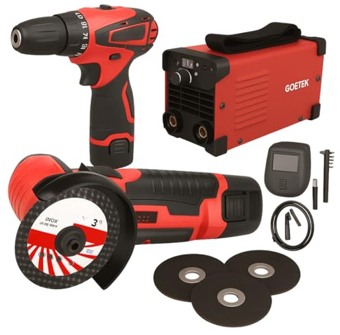 Set Saldatrice Inverter 400A MMA IGBT, + Mini Avvitatore + Mini Smerigliatrice, con 2 Batterie 48V e Caricatore, Kit Professionale Compatto e Potente con Display LED, 3 Dischi, Elettrodo e Lift TIG