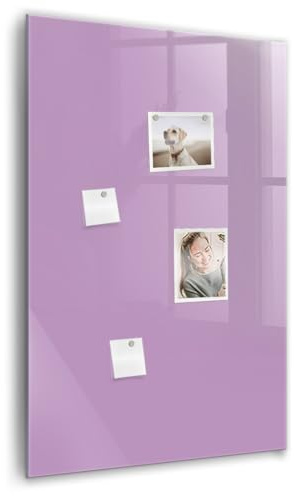 Tableau effaçable en verre magnétique | verre trempé robuste | livré avec aimants néodyme puissants, marqueur et éponge | pour organisation et créativité- 60x90 - couleur lilas