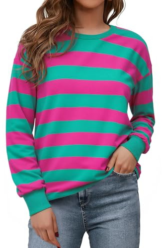 Aottori Sudadera Casual Mujer Manga Larga Cuello Redondo Estampado de Rayas