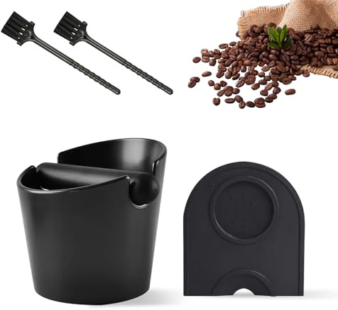 Coffee Knock Box,Cubo para Posos de Cafe,Recipiente Posos Cafe Café Molido Recipiente Accesorios, con barra de silicona, alfombrilla de silicona y 2 cepillos de limpieza para Cocina Oficina Cafetería