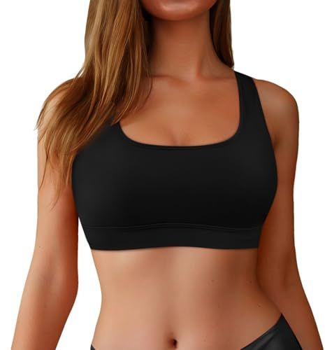 Generico Costumi Piscina Donna - Reggiseno Sportivo da Bagno con Schiena Scoperta da Donna Bikini con Collo Alto Costume da Bagno Nero da Allenamento Top Imbottiti