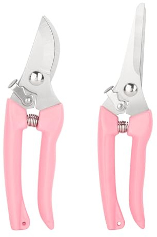 WUWYOUWL 2 Pack Stainless Steel Flower Scissors with Locking Device (Pink) | Hand Pruners Plant ShearsTrimmer, Pruning Scissors, Garden Pruning, Secateurs, for Branches, Flowers,Fruits Picking, Bonsai
