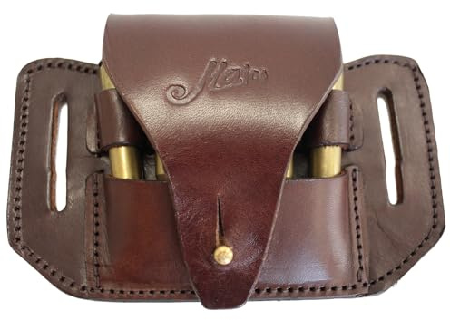 Patronenetui Leder Gürtel – Patronentasche 5 Patronen | Munitiontasche Jagd | Handgefertigte Ledertasche für Gürtel | Jagdzubehör Patronenhalter Braun ET-03-BR