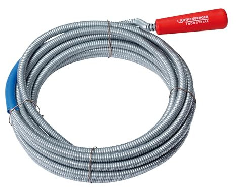 Rothenberger Cavo per la pulizia degli scarichi industriali 7 m, in acciaio per molle, Ø spirale: 9 mm, con trapano di ritorno e manovella, Tubi in plastica, ghisa o gres, 072985E
