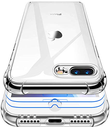 Garegce Hülle für iPhone 7 Plus/iPhone 8 Plus[2×Displayschutzfolie], Stoßfest Transparent Durchsichtige HandyHülle TPU SchutzHülle,weich Silikon Kratzfest case Klar Bumper
