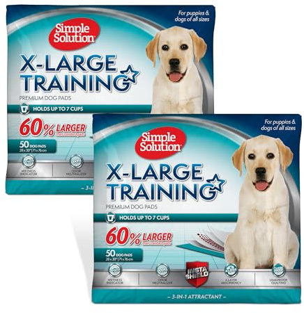 Simple Solution Extra große Urinierunterlagen für Hunde, XL Welpentraining Pee Pad, 6 Schichten dick, Instashield saugfähig, zieht Hunde an, auslaufsicher, geruchsneutralisierend, Einweg, Größe XL,
