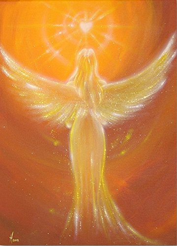 Henriettes-ART Engelbild, Kunstfoto: Das Herz weiß es Herzbild mit Engel, in Braun Orange Gelb, Spirituelles Wandbild, Genesungsgeschenk (20x30cm)