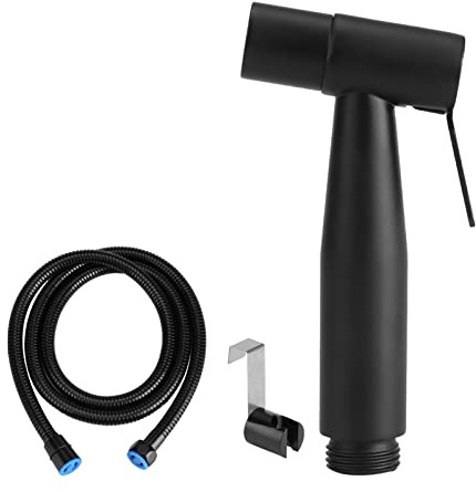 Bidet Handbrause Set aus Edelstahl mit Schlauch und Halter, 150 cm, Schwarz, für Toiletten WC Badezimmer Hygiene
