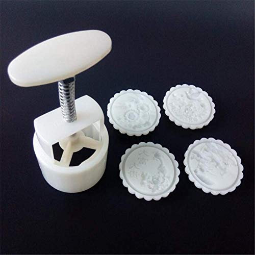 Plastic Mooncake Mold Set, Hand Pressure Maker Mould+100g Flower Mode Stamps Cake Plunger Kit, Round Cookies Cutter,Moon Cake Mould, Baking Pastry Tools,Mooncake Stamps Kitchen DIY Bakeware Supplies