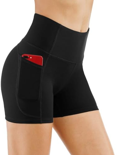 THE GYM PEOPLE High Waist Yoga Shorts for Women Tummy Control Fitness Athletic Workout Running Shorts with Deep Pockets (X-Large, Black)