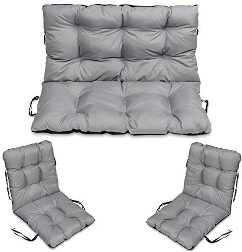 SuperKissen24. Sitzkissen Bankkissen Bankauflage - 100x50 cm und Rückenlehne 100x60 cm mit 2er 48x96 cm Stuhlkissen Set - Outdoor und Indoor - grau