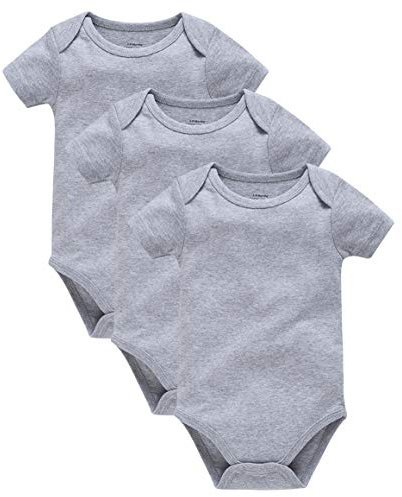 kavkas Kortärmad babybody nyfödd bomullsväst mjuka undertröjor 3-pack, 0-24 månader, Grå, 6-9 månader