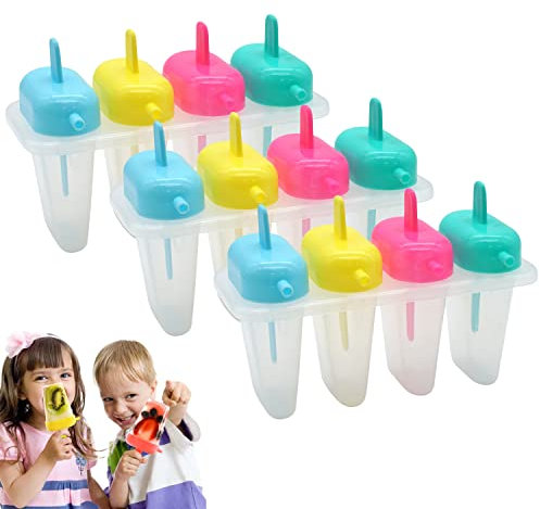 12Pcs Reusable Ice Lolly Moulds with Sticks for Kids, Plastic Ice Cream Mould Set, Homemade Popsicle Maker for Frozen Juice Treats, BPA-Free Ice Pop Accessories 16CM